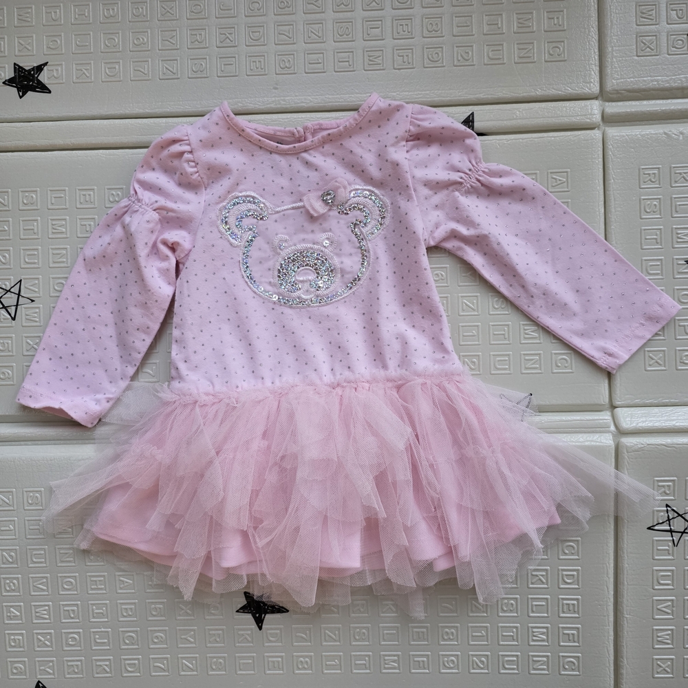 Nannette Baby Pink Sparkle Bear Dress